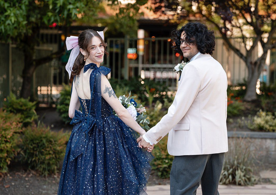 Our Seattle wedding photographers at Original Weddings captured a stylish portrait of the couple at St Paul's Episcopal Church