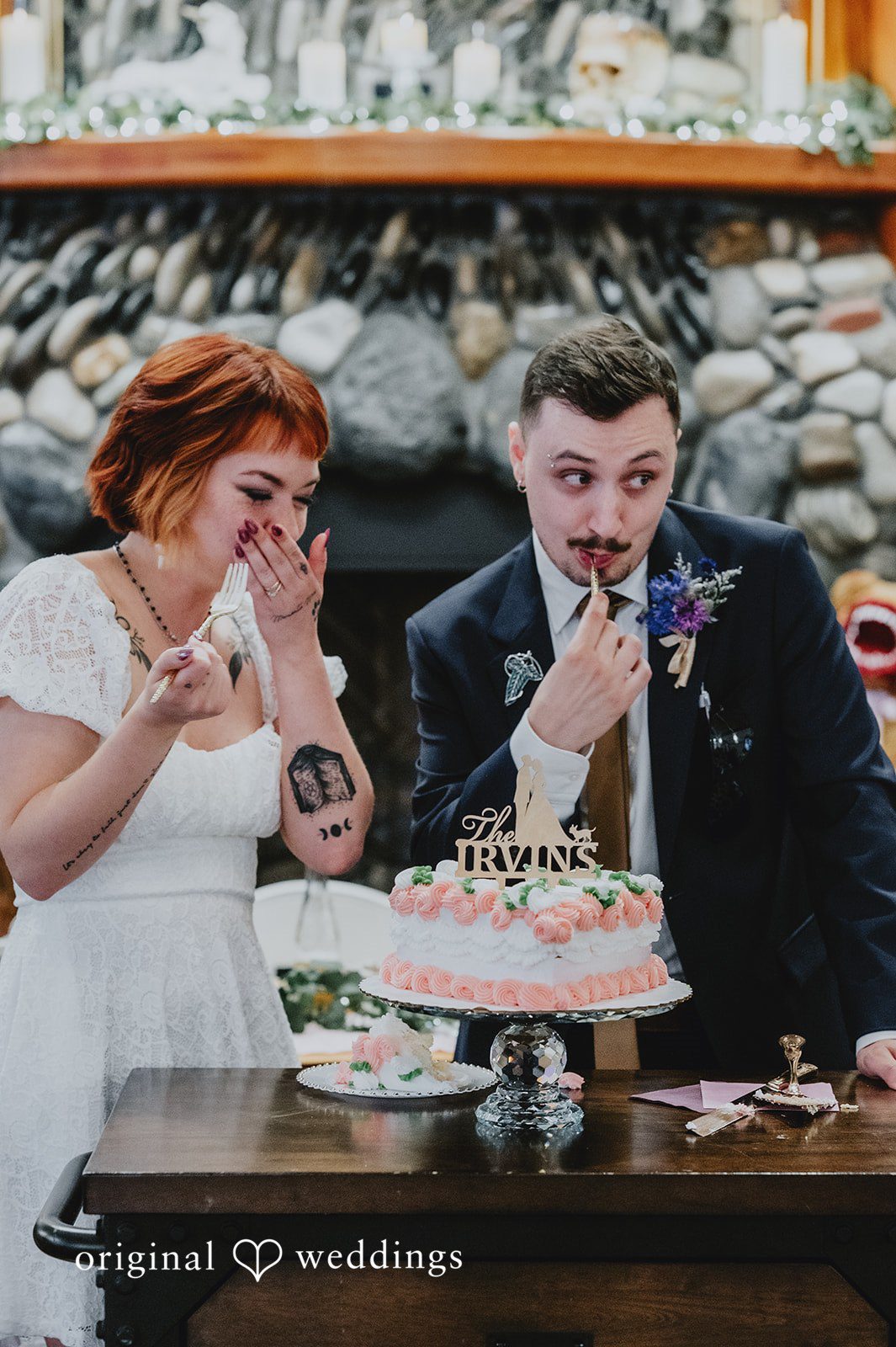 McKenna + Patrick The couple feeds with cake