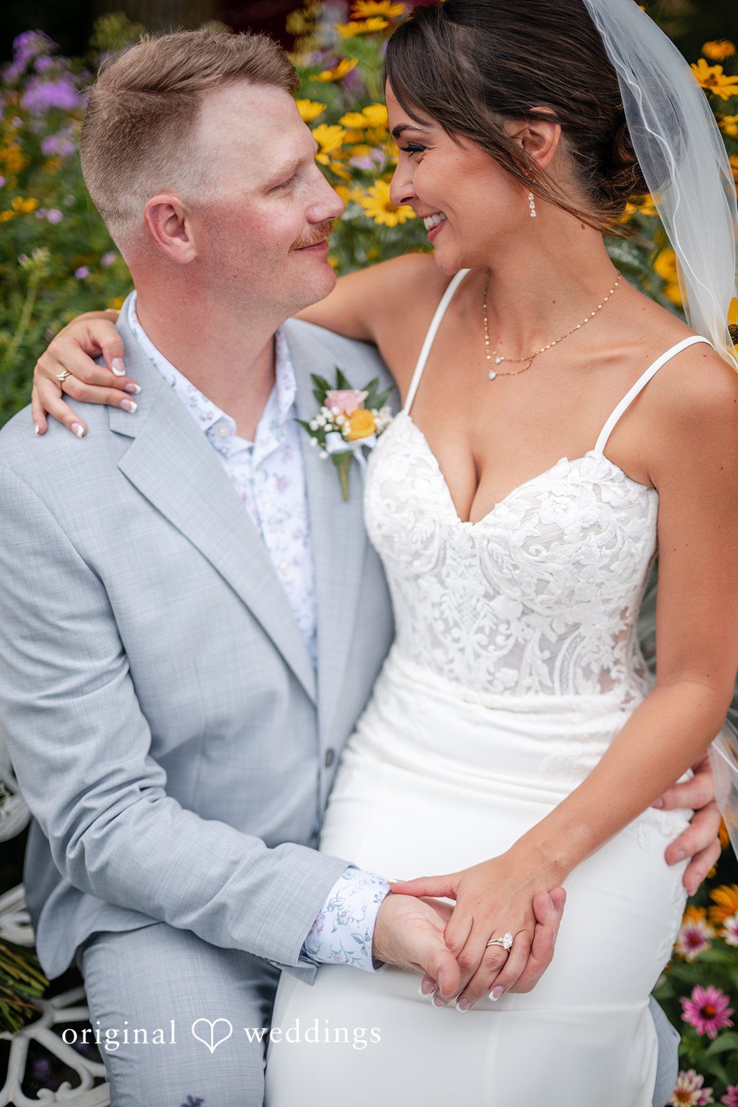 Couple smiling close together