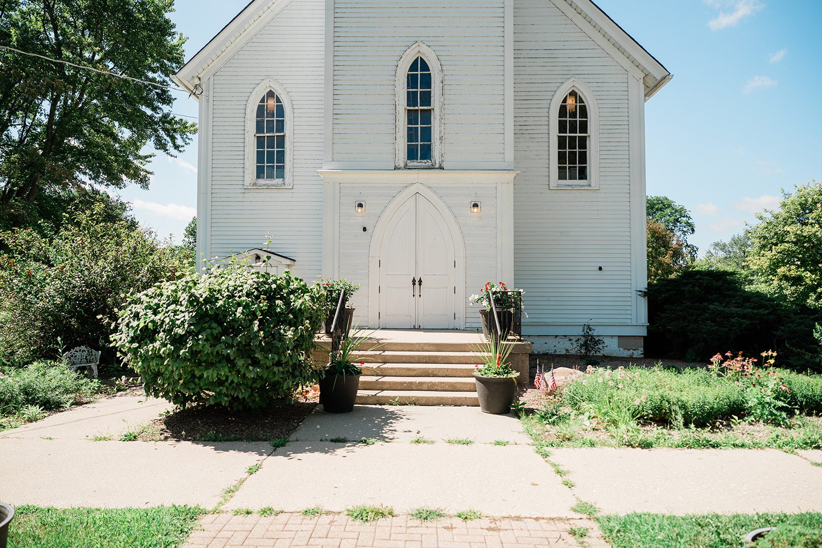 Historic white church where the ceremony took place