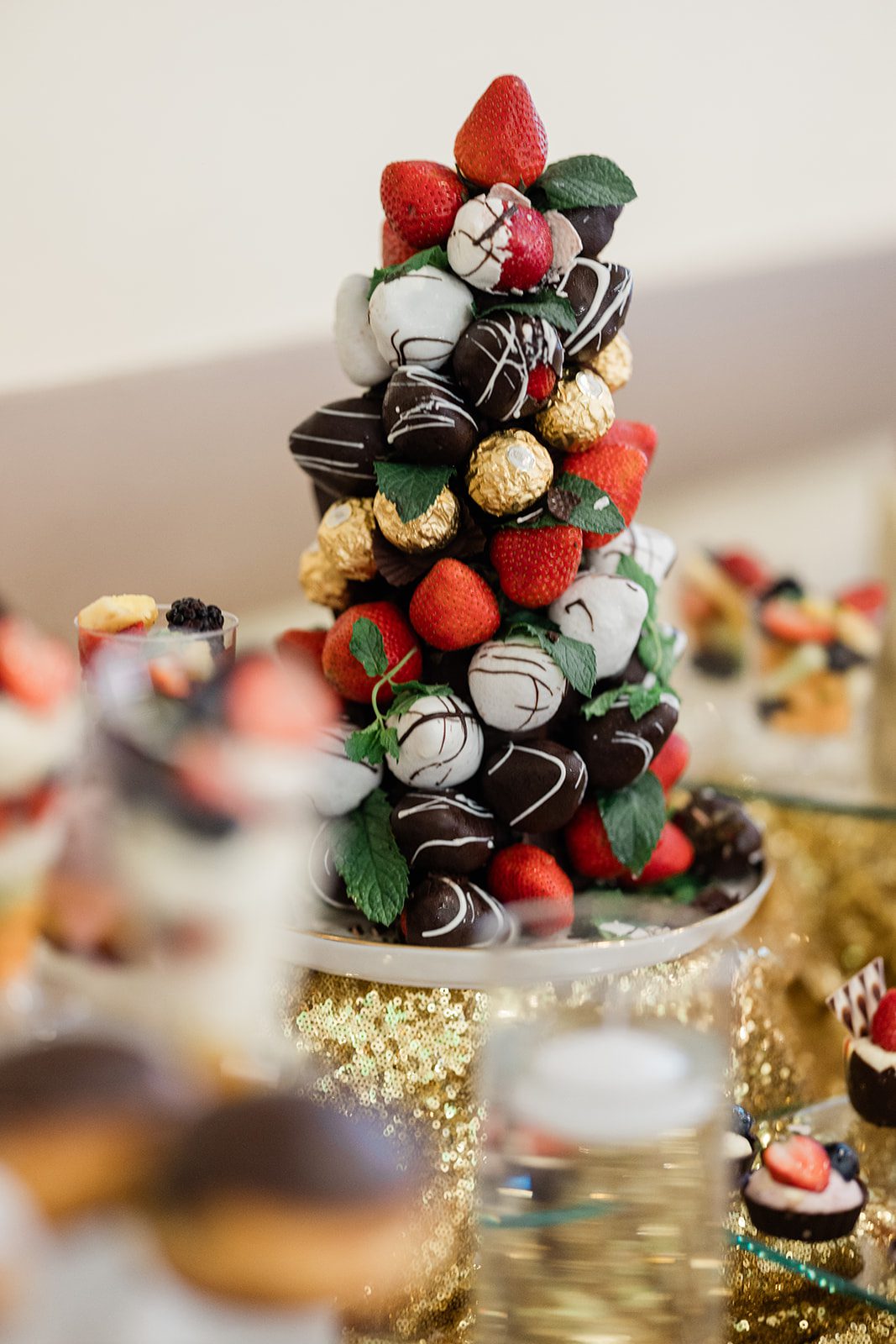 Chocolate covered strawberry tower dessert