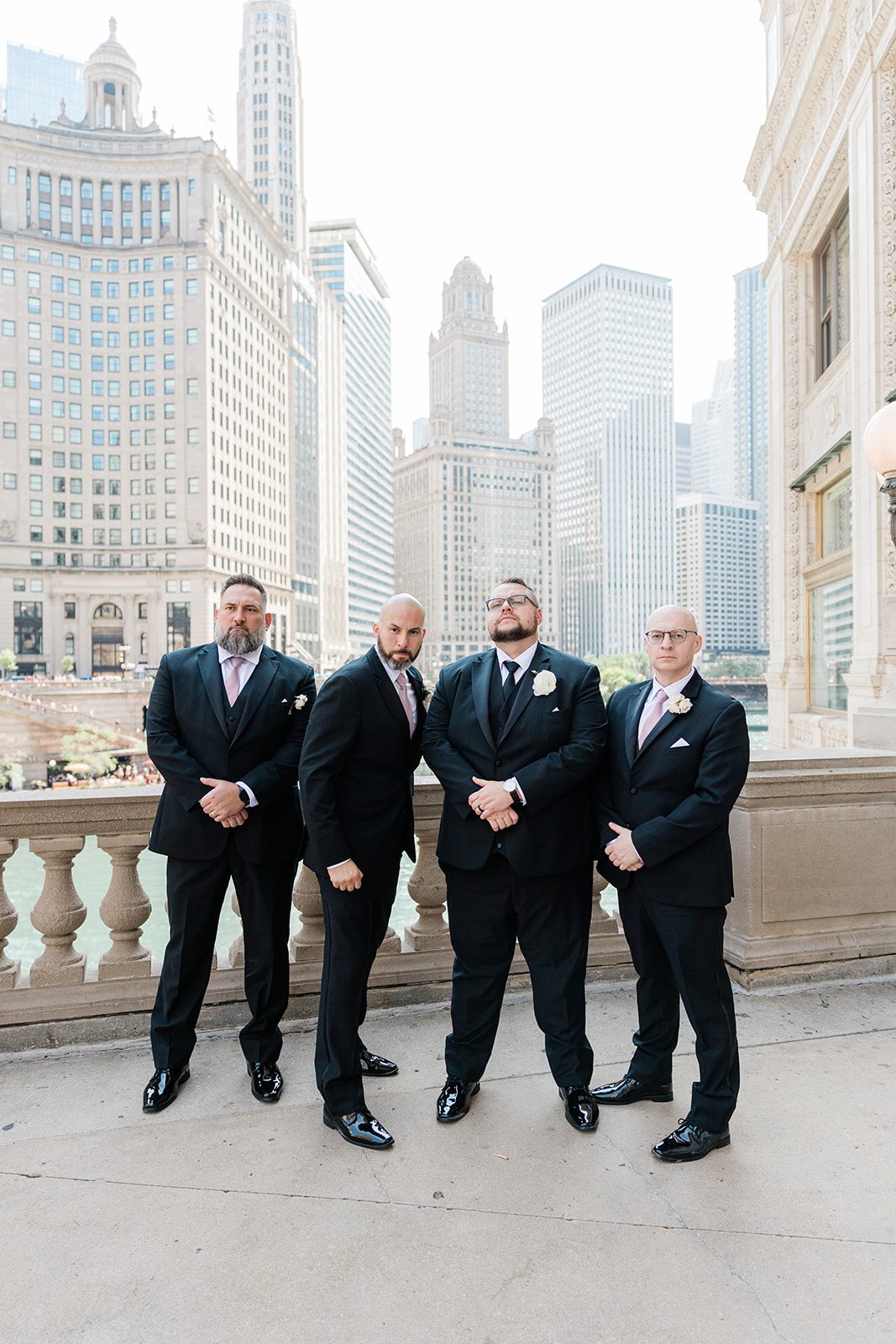 Groom with his groomsmen downtown