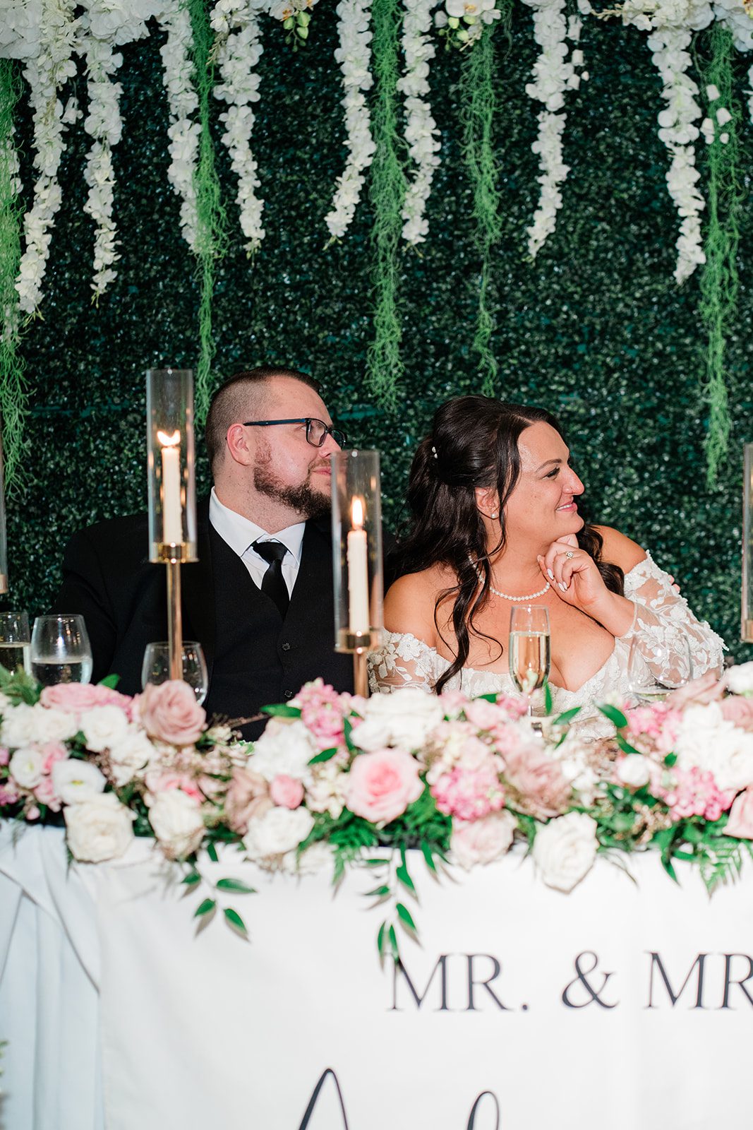 Bride and groom at their sweetheart table at Belvedere & Co. Events