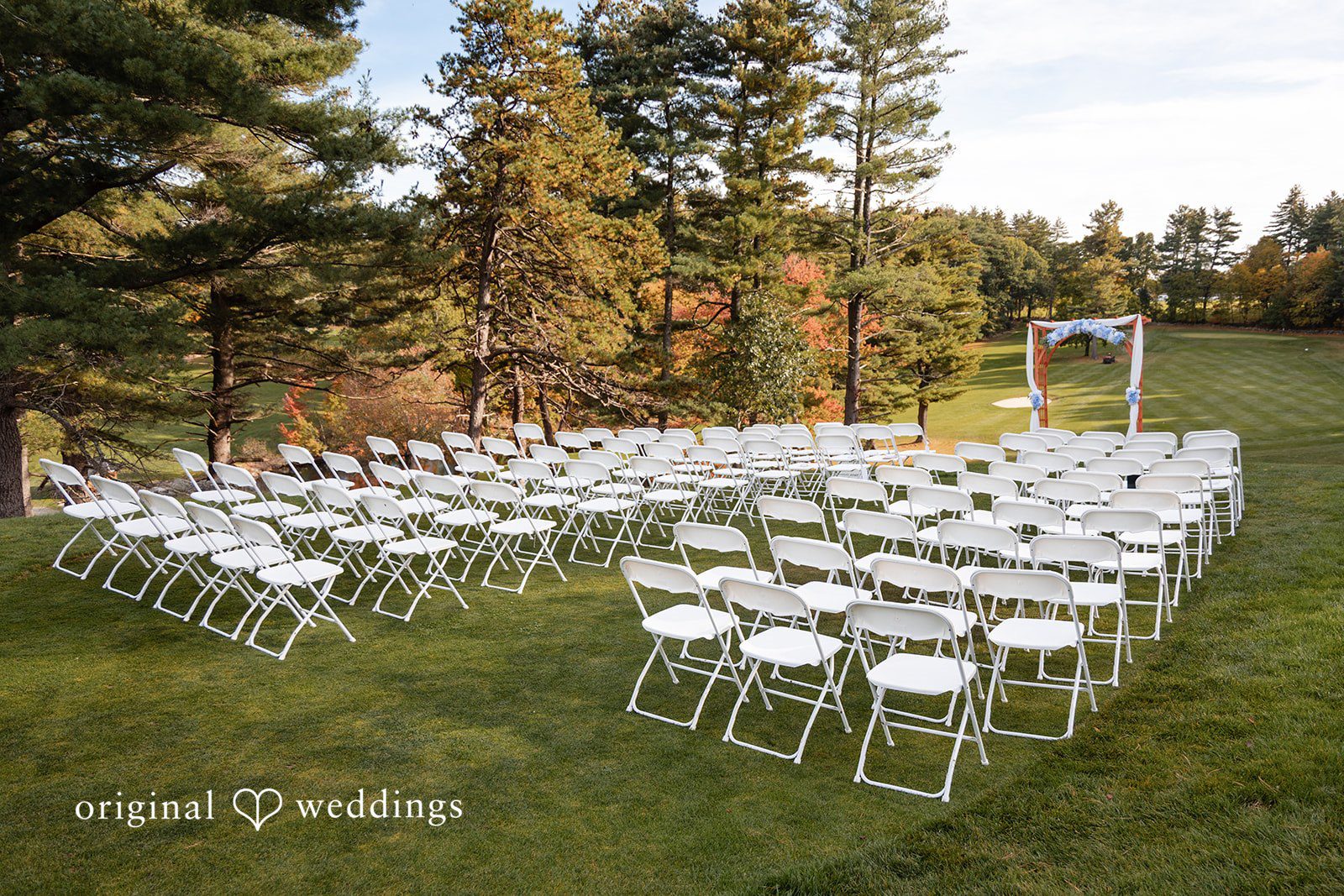 Outdoor ceremony chairs on the lawn at Berlin Country Club