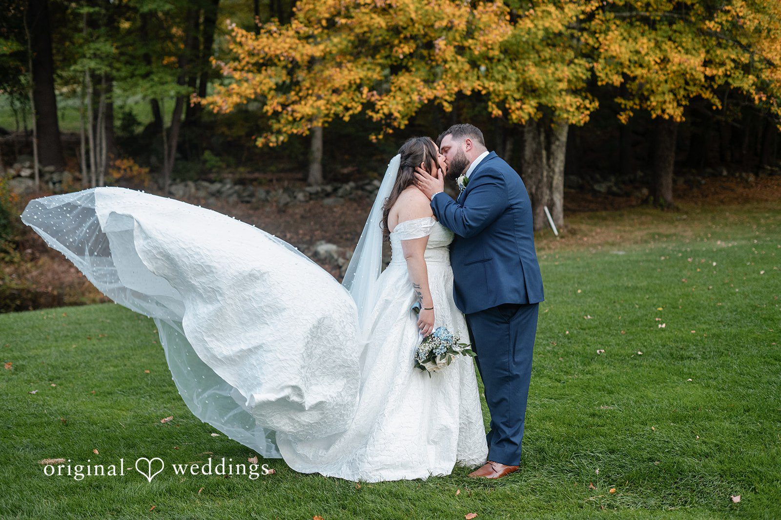 Bride's dress flowing in the breeze