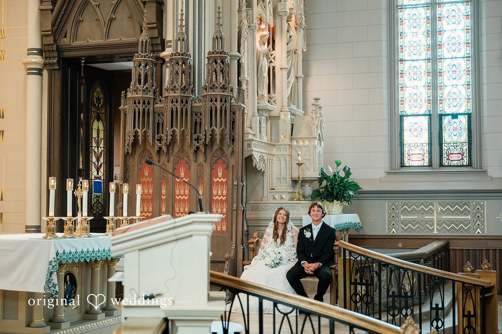 A portrait of the couple from the church wedding ceremony