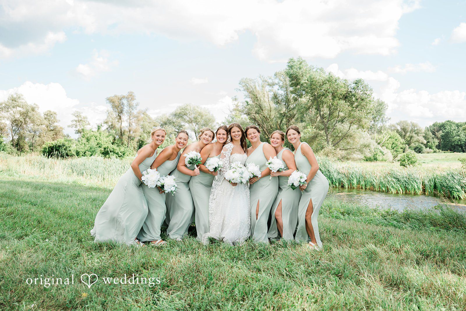 The bride and her bridesmaids