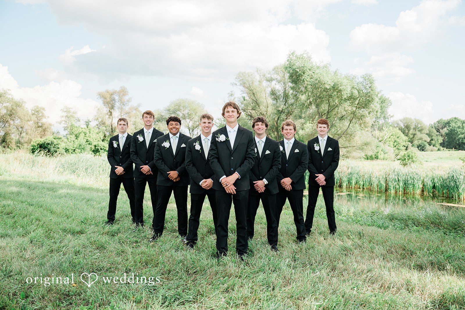 A stunning portrait of the groom and his groomsmen
