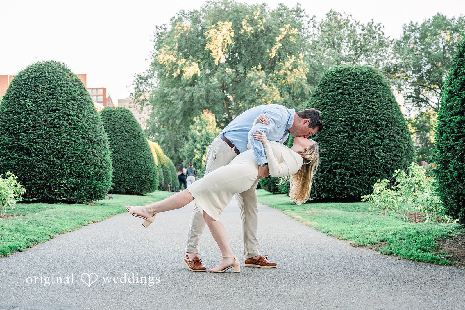 October 06, 2026 – Alice & Austin – (ID-6084) Austin dipping Alice on the garden path, Engagement Photography Services by Original Weddings at Boston Public Garden