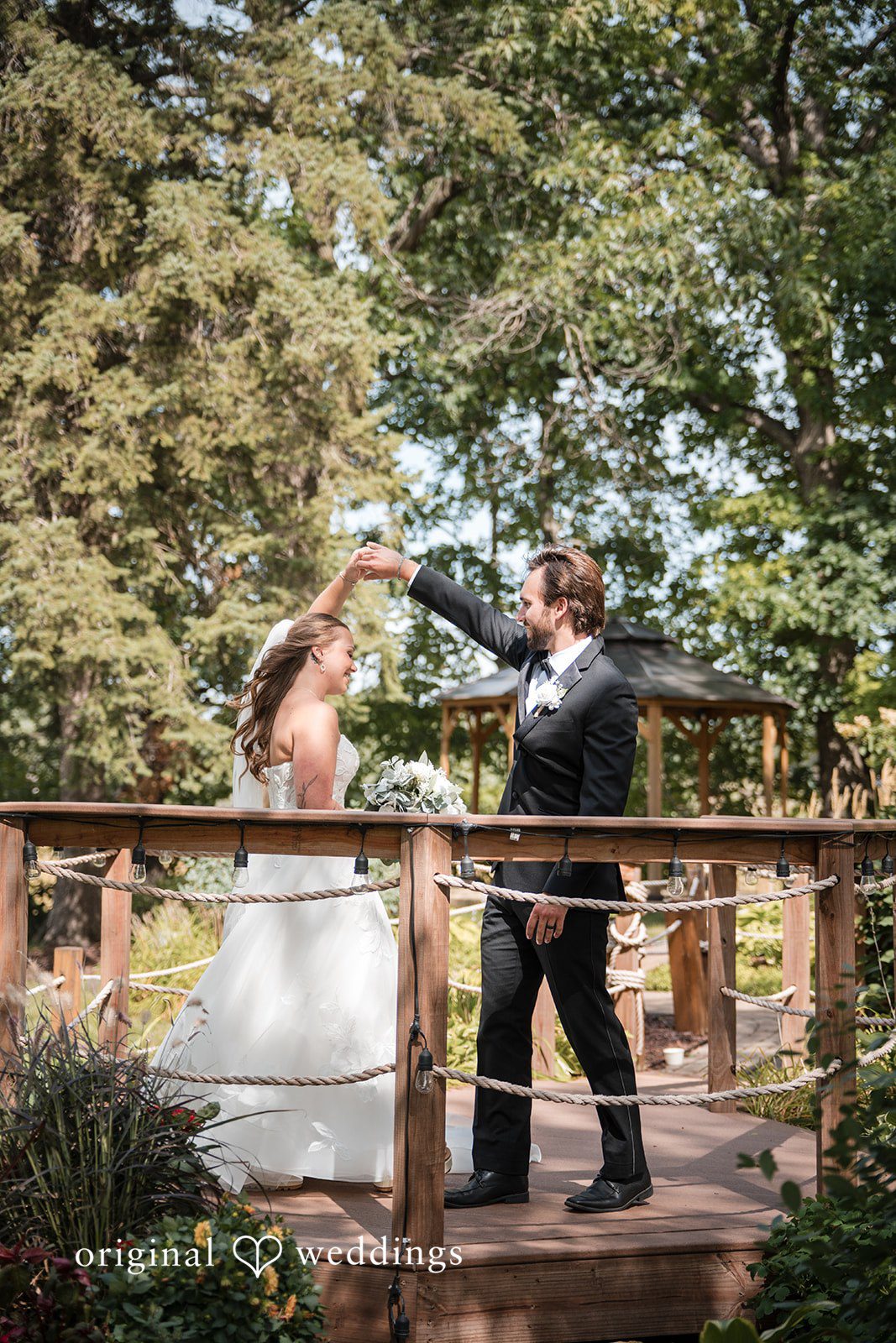 Couple on a wooden bridge