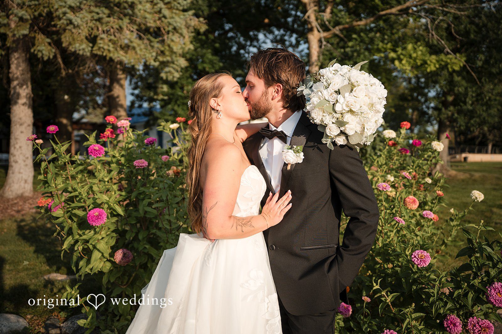 Couple kissing in the garden