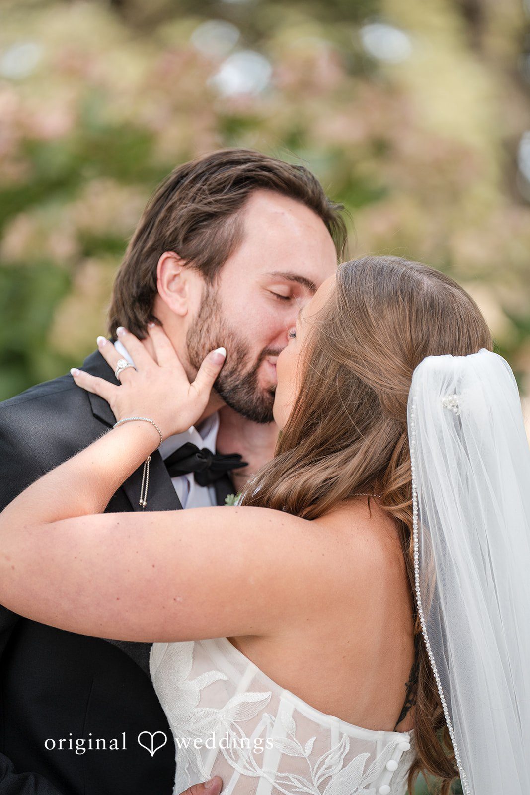 Couple sharing a kiss close up