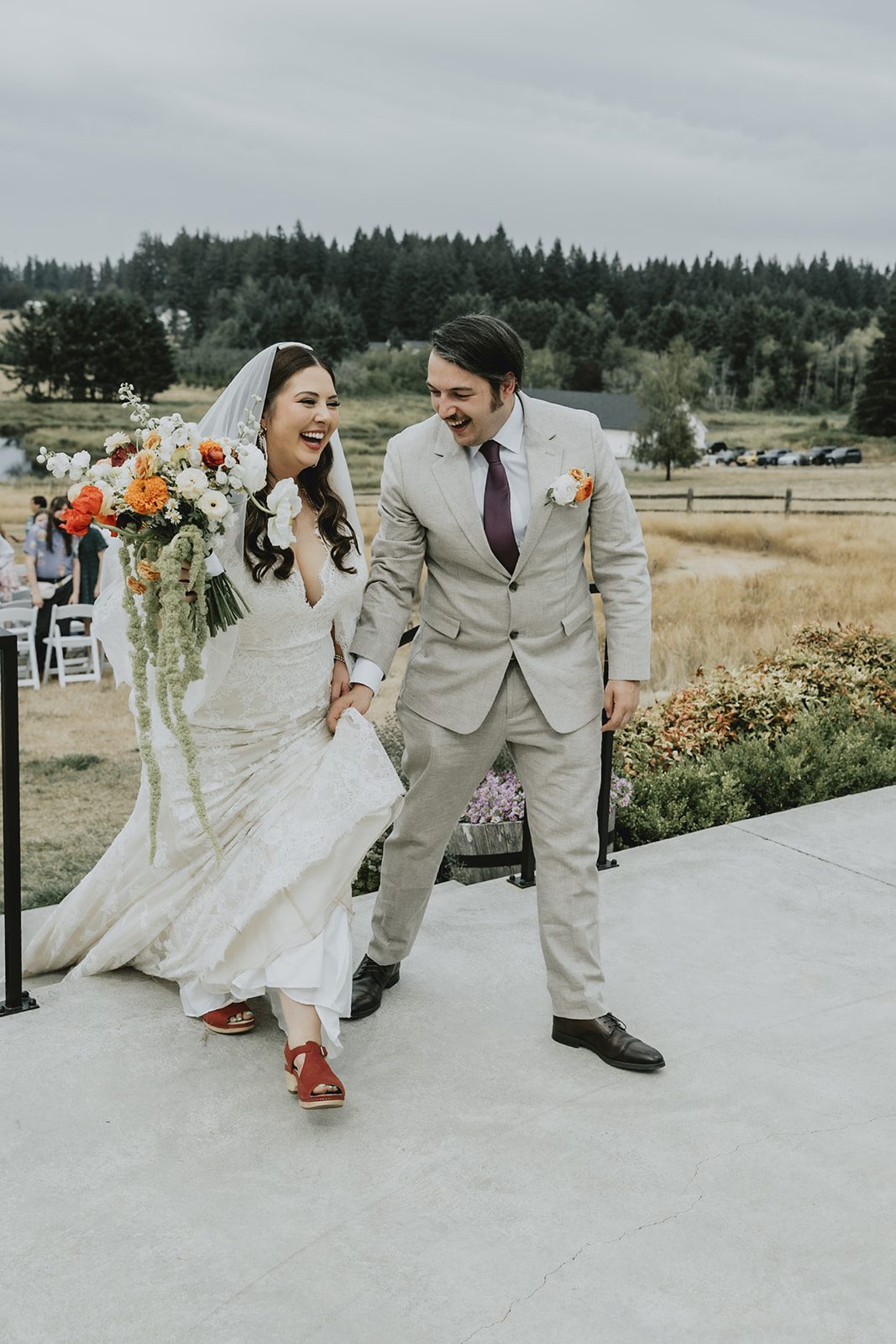 Newlyweds celebrating after the ceremony