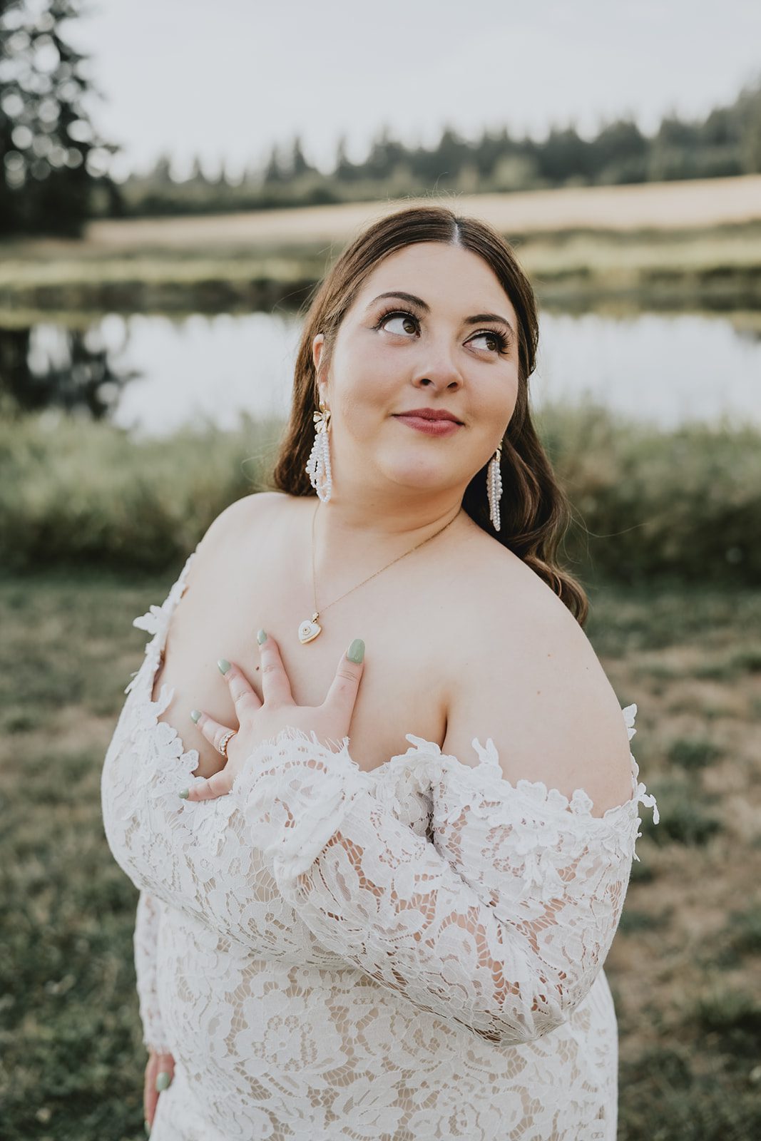 Bride smiling in the field