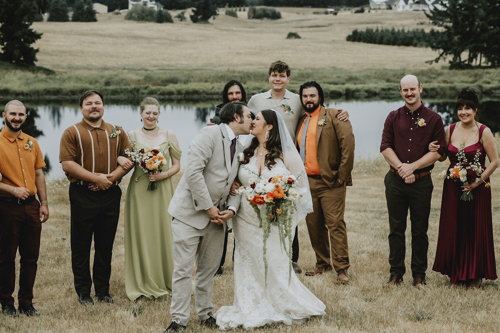 Wedding party in colorful attire