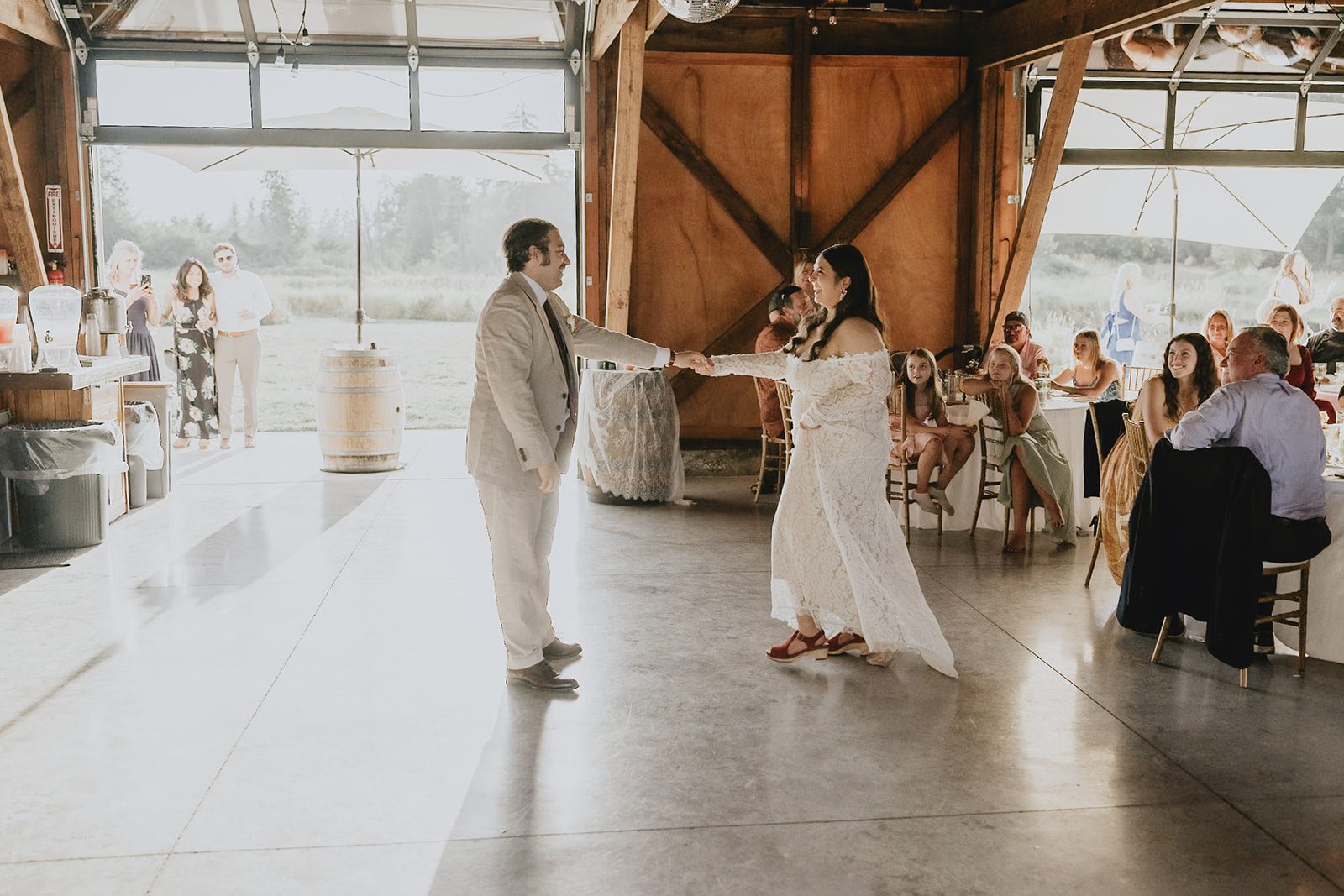 First dance in the barn at Brightwater Weddings & Events