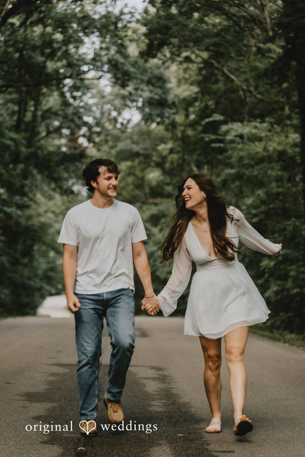 The couple takes a walk