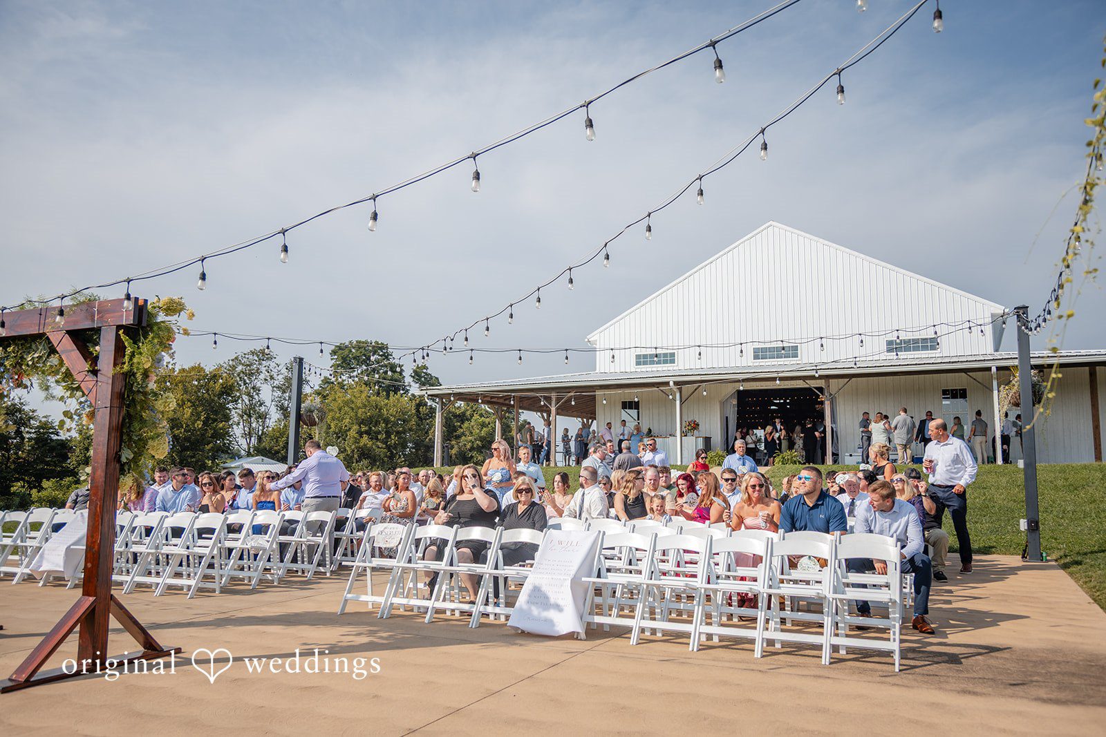 Tent reception set up on the grounds at Bryton Barn