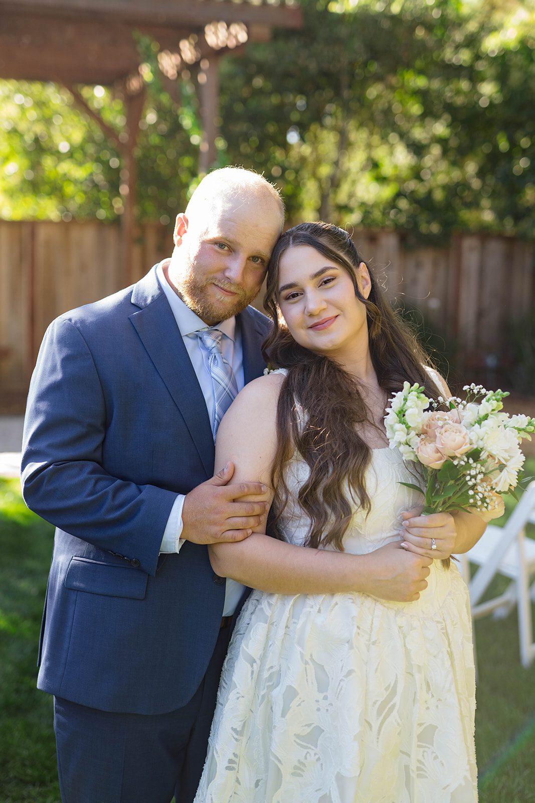 Bride and groom smiling together