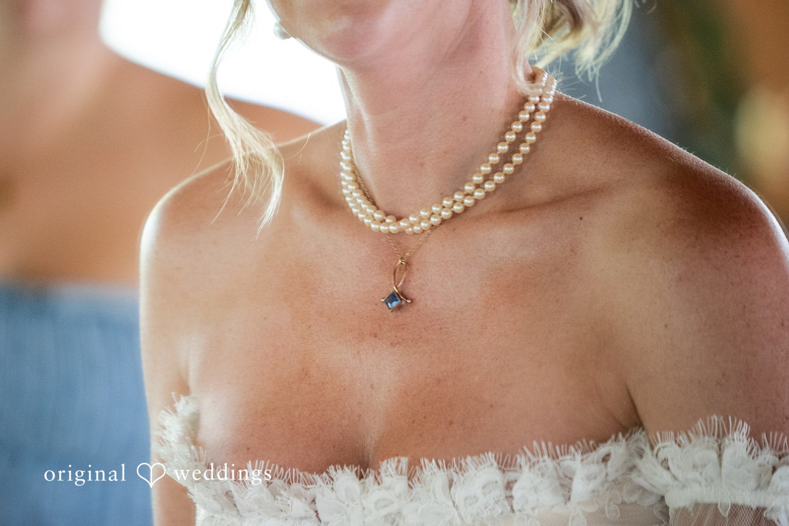 Bride's pearl necklace at Camp Kweebec
