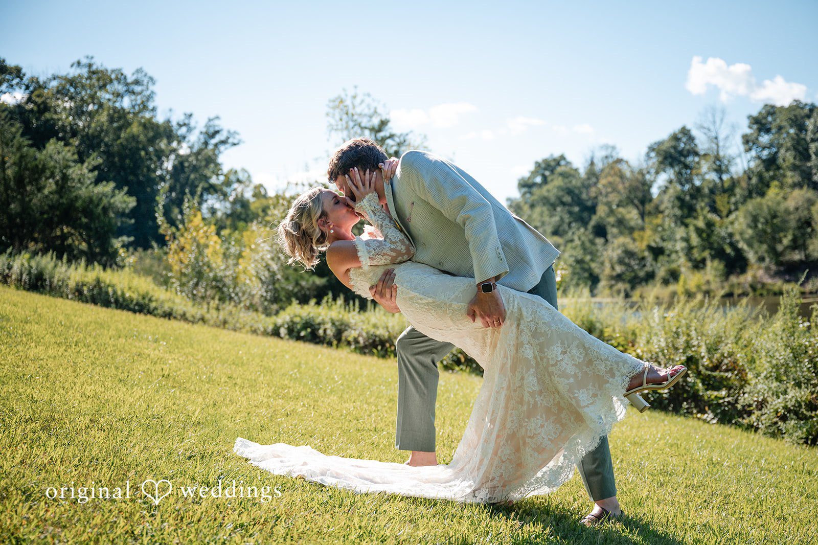 Groom dipping the bride