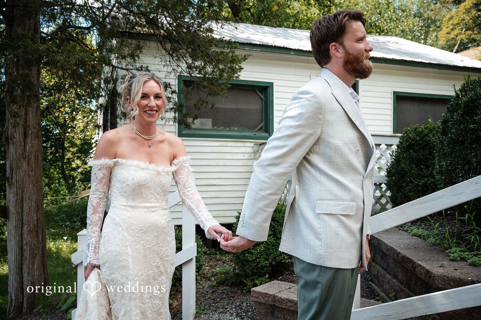 Couple holding hands outdoors