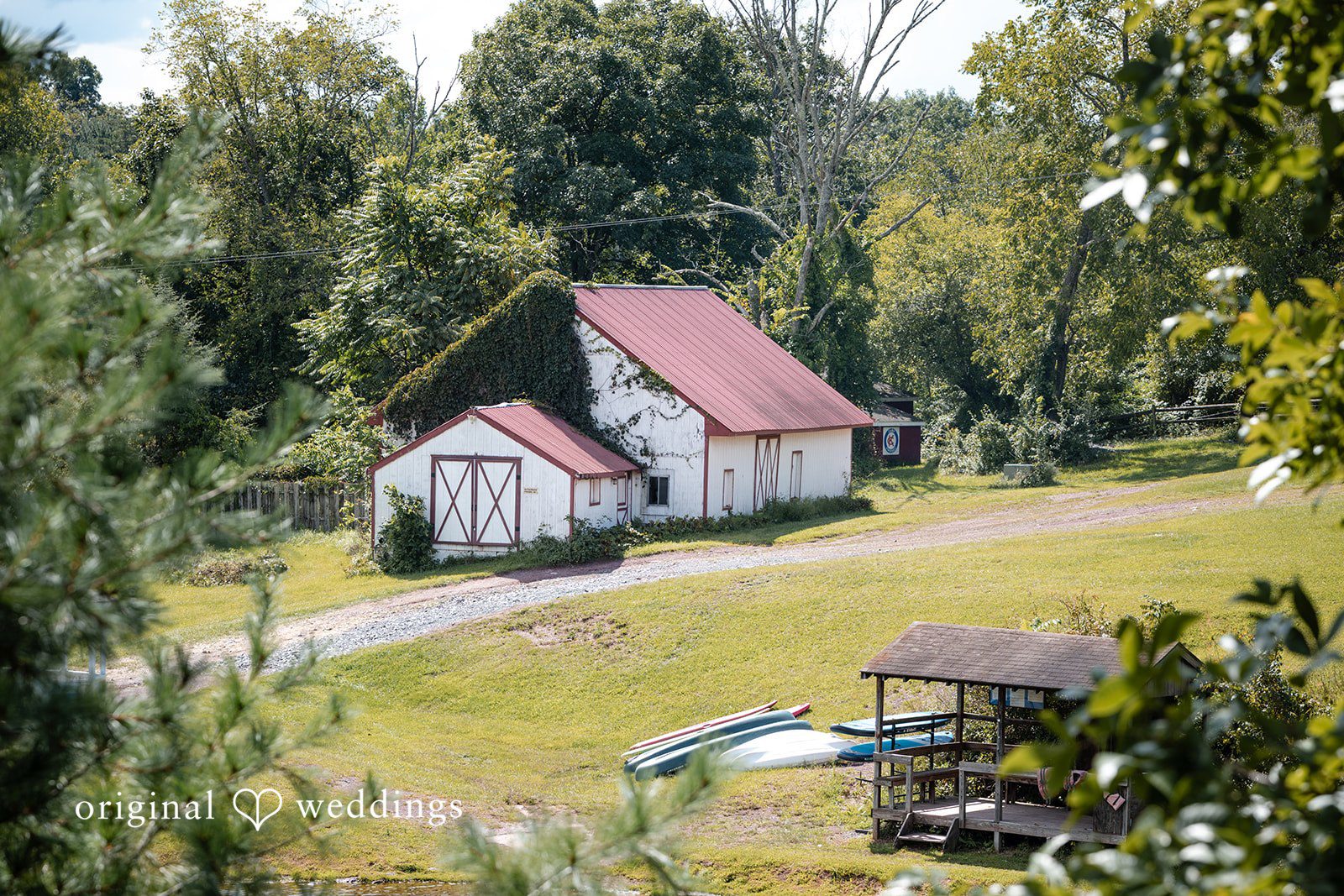 Red cabin and lawn at Camp Kweebec