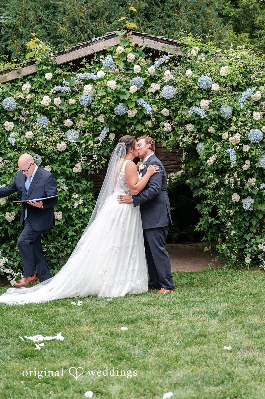 The couple shares a romantic kiss
