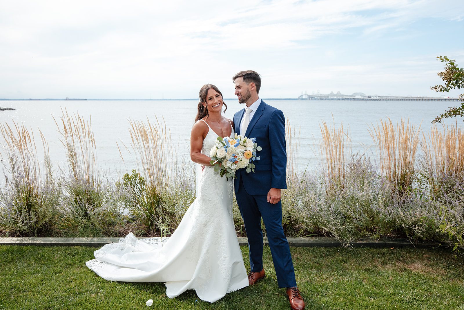chesapeake-bay-beach-club-timeless-baltimore-kelsey-tom-034-12 Couple standing by the bay at Chesapeake Bay Beach Club