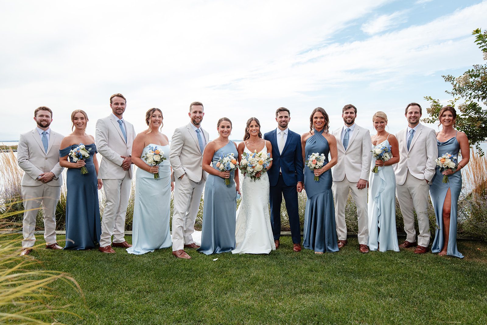 chesapeake-bay-beach-club-timeless-baltimore-kelsey-tom-040-30 Full wedding party on the waterfront lawn