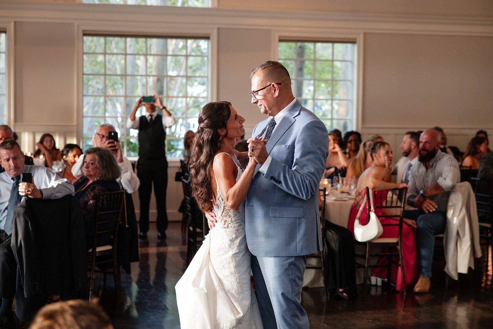 chesapeake-bay-beach-club-timeless-baltimore-kelsey-tom-049-28 Groom dipping the bride on the dance floor