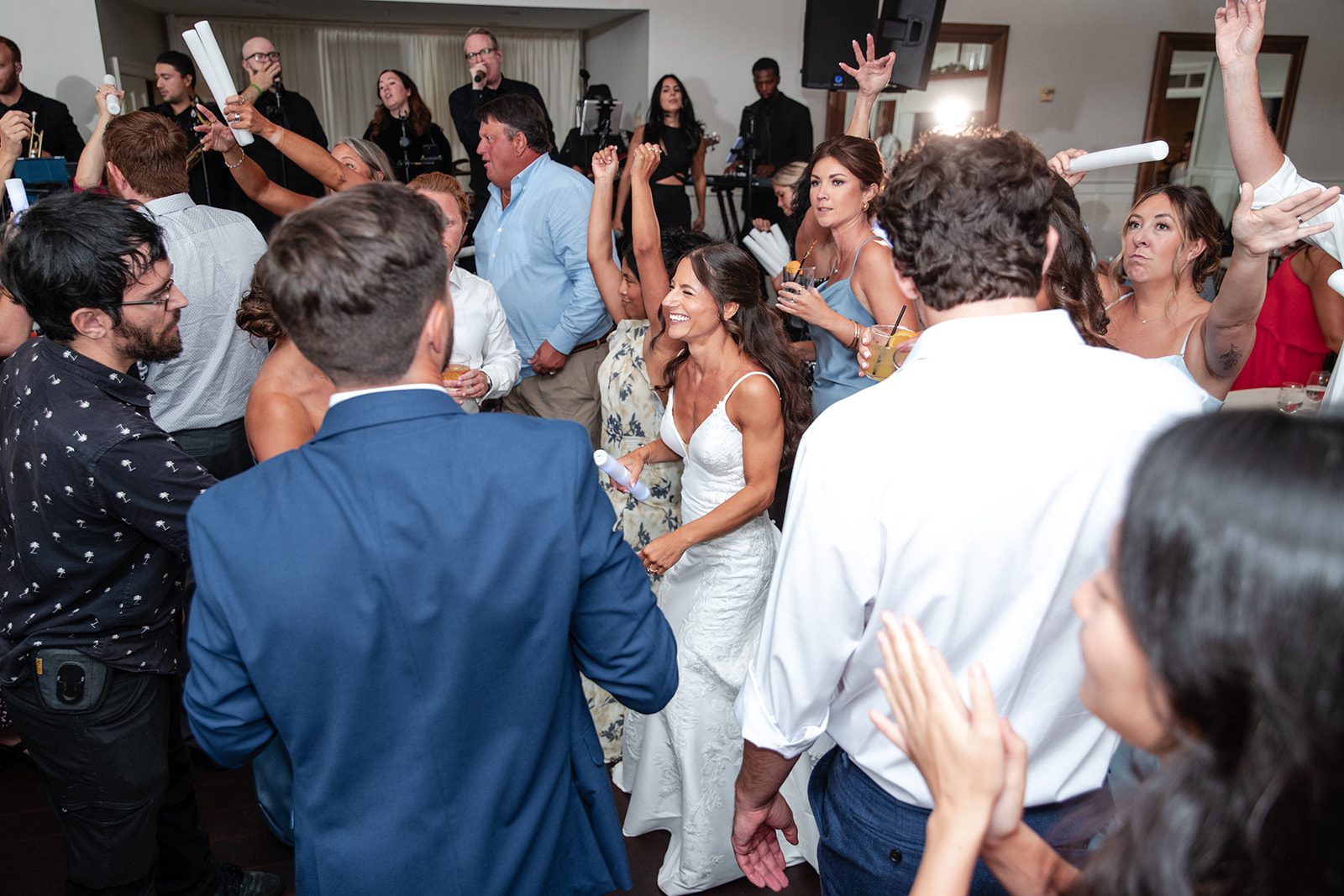 chesapeake-bay-beach-club-timeless-baltimore-kelsey-tom-052-39 Friends cheering on the dance floor