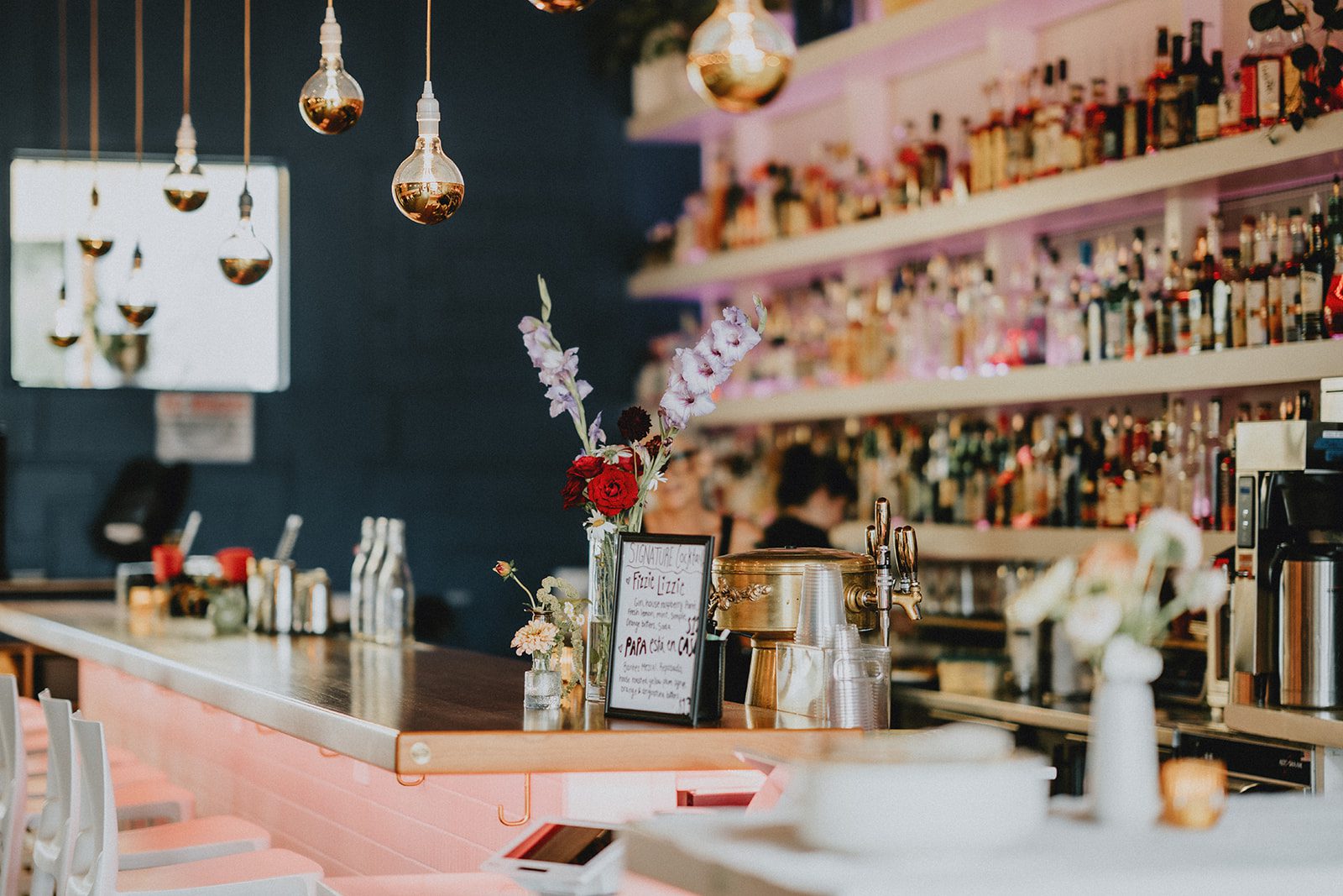 Colorful bar shelves inside Chill Chill Chill