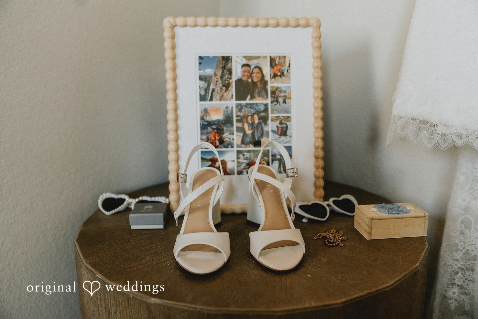 Sonia + Michael Bridal shoes and framed photo details for the wedding day