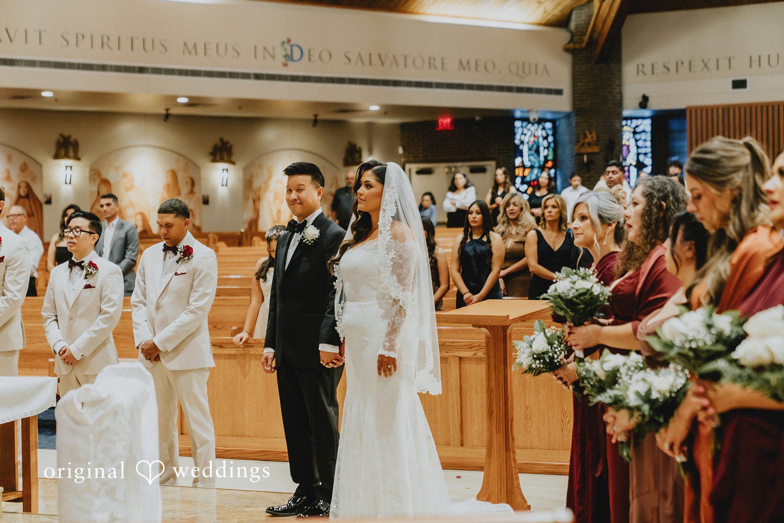 Sonia + Michael Wide view of the Catholic church wedding ceremony