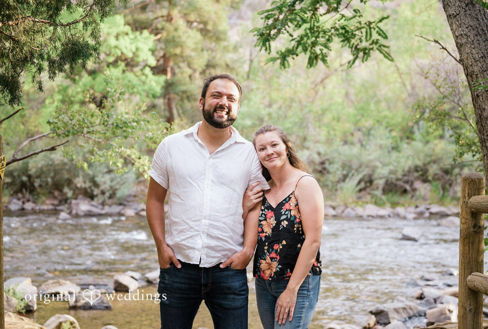 Stunning portrait of couple at Clear Creek Trail by Denver Engagement Photographer from Original Weddings.
