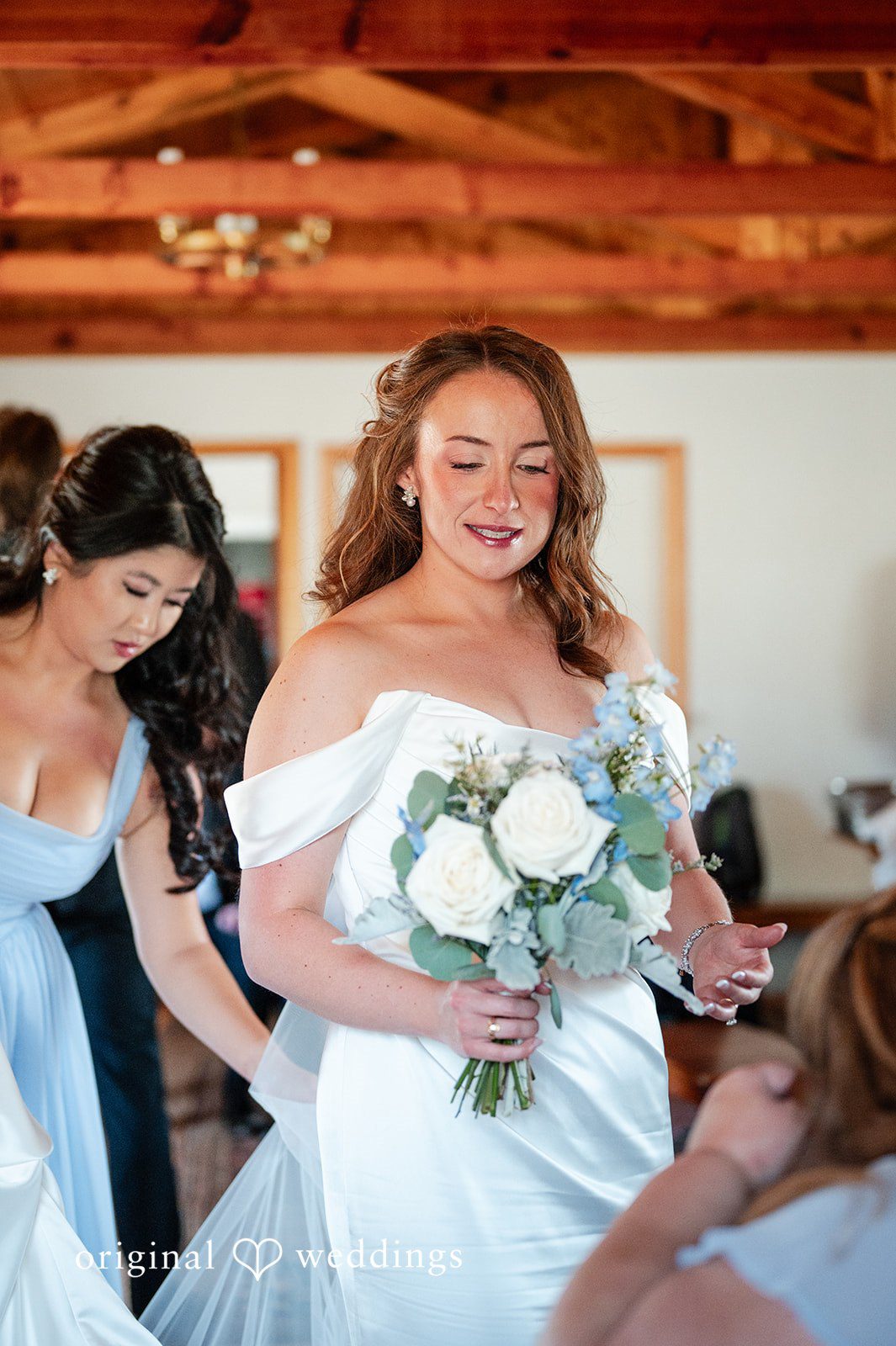 Erin + John Bridesmaids helping the bride before the Colorado backyard wedding