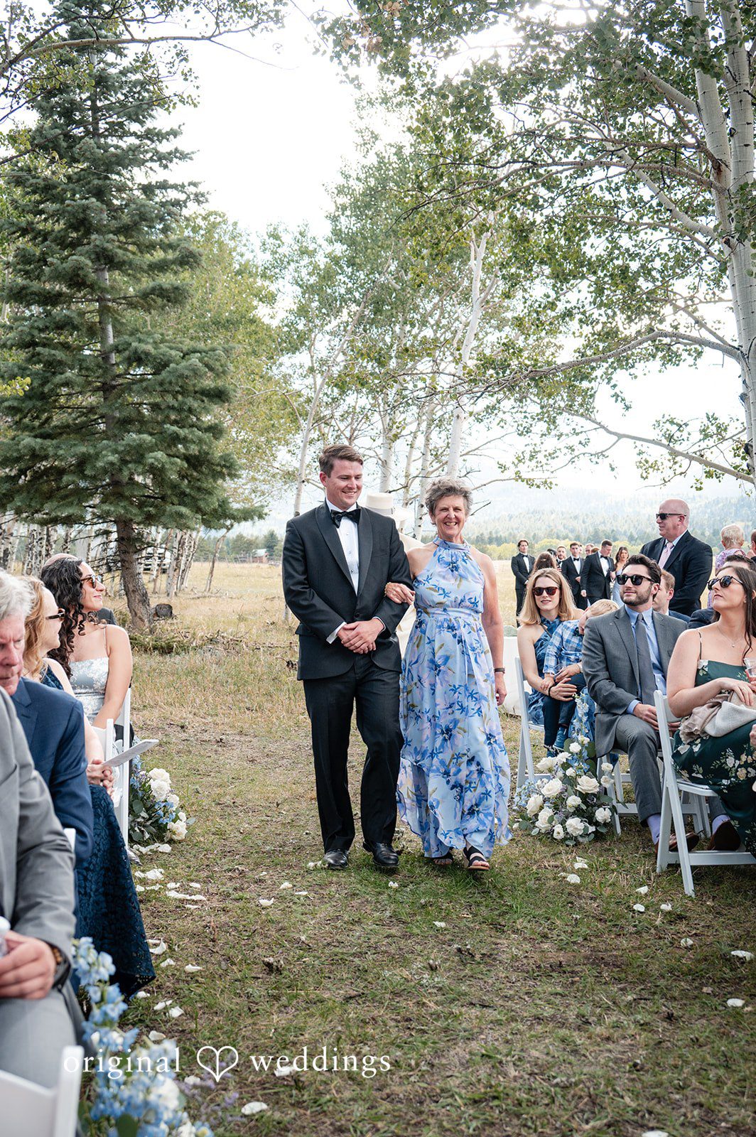 Erin + John Wedding party with the couple among the aspens