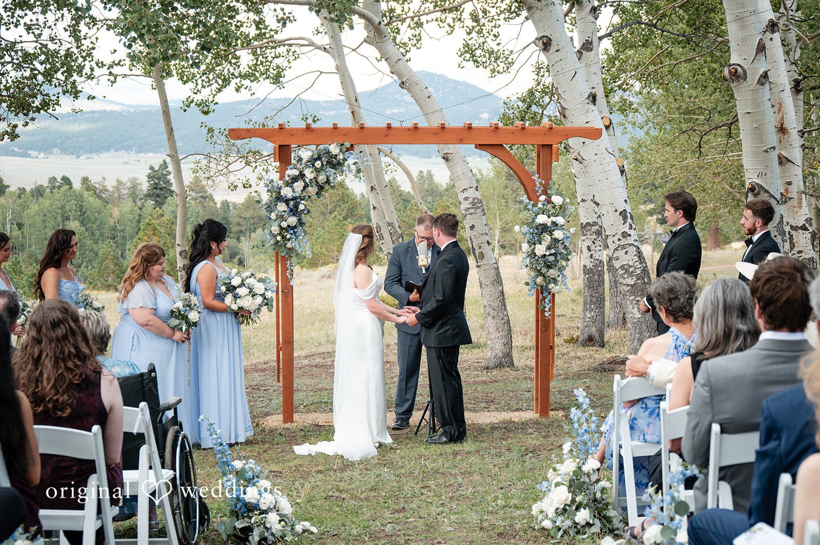 Erin + John Guests watching the Colorado backyard wedding ceremony