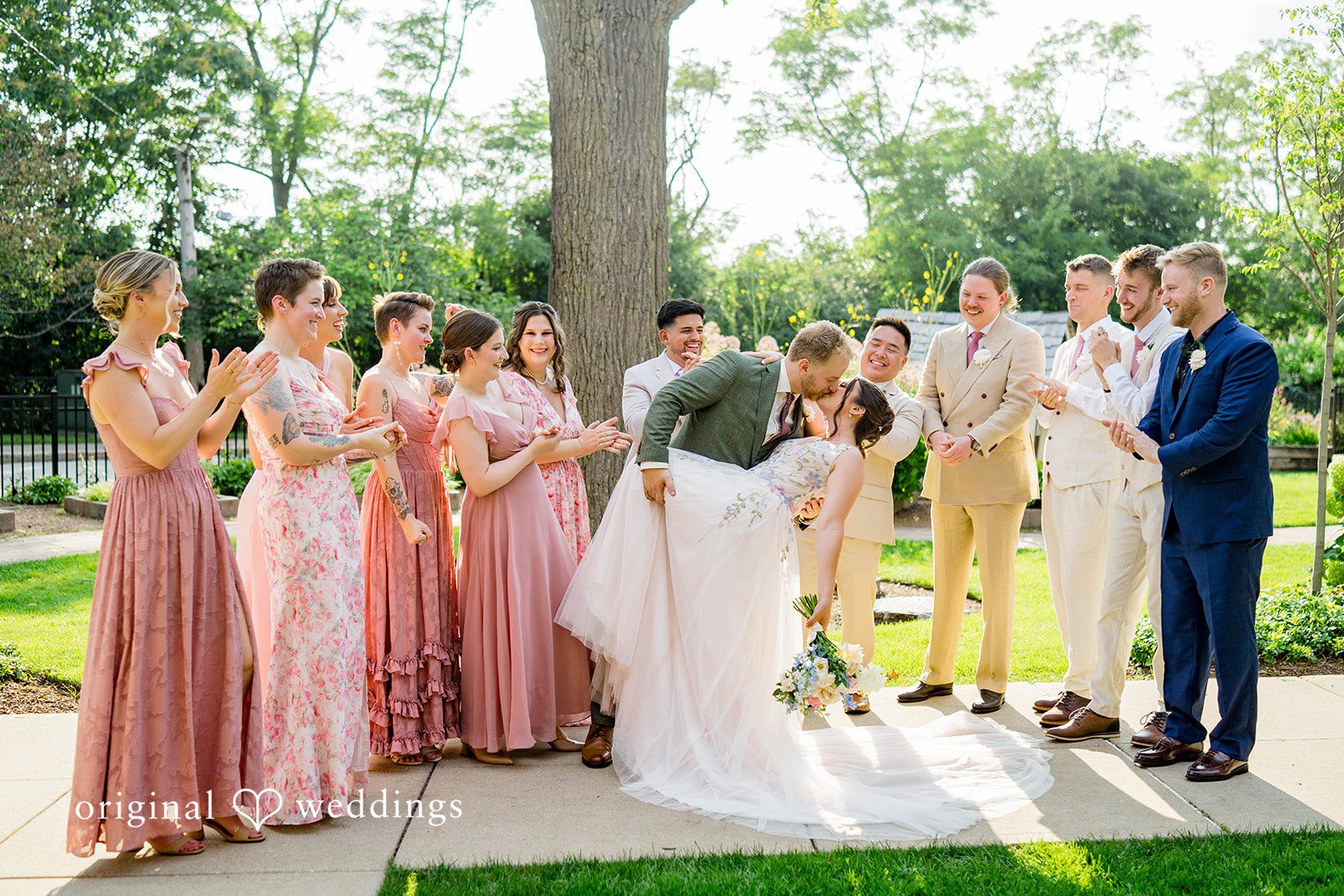 Griffin + Lauren Wedding party standing with the couple during the ceremony at Community House Winnetka