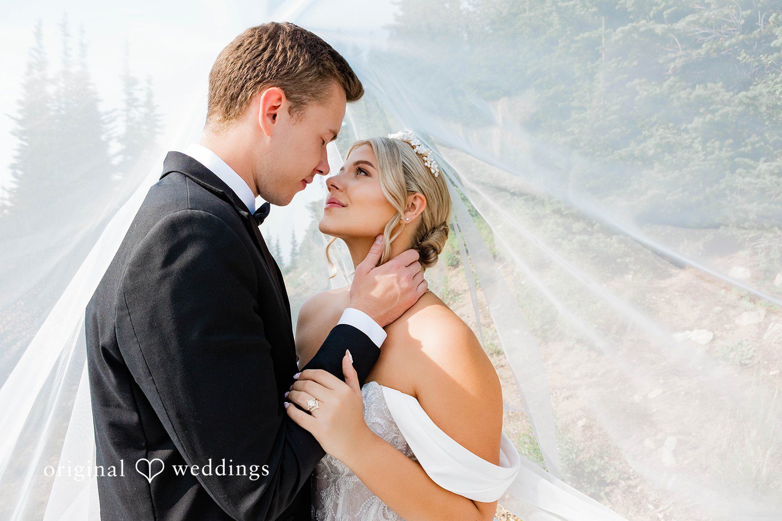 Bethany + Ryan Stunning portrait of couple at Crystal Mountain Resort by Seattle Wedding Photographers from Original Weddings.