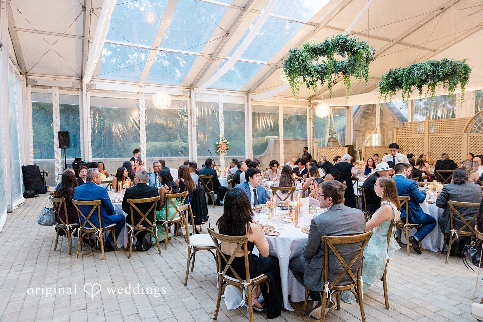 Reception set up in the glass ceiling room at Curtis Arboretum