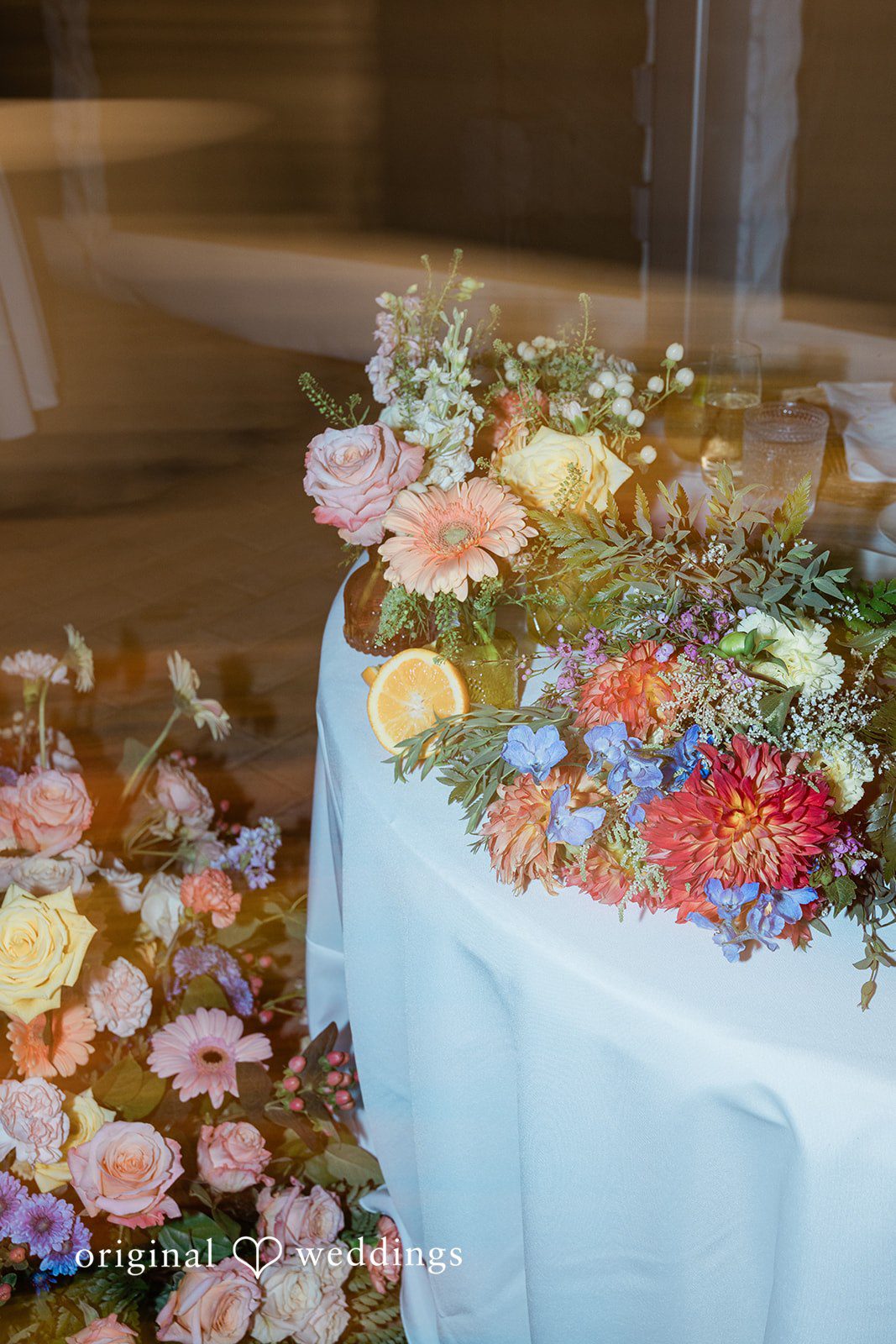 Floral arrangement on the reception table