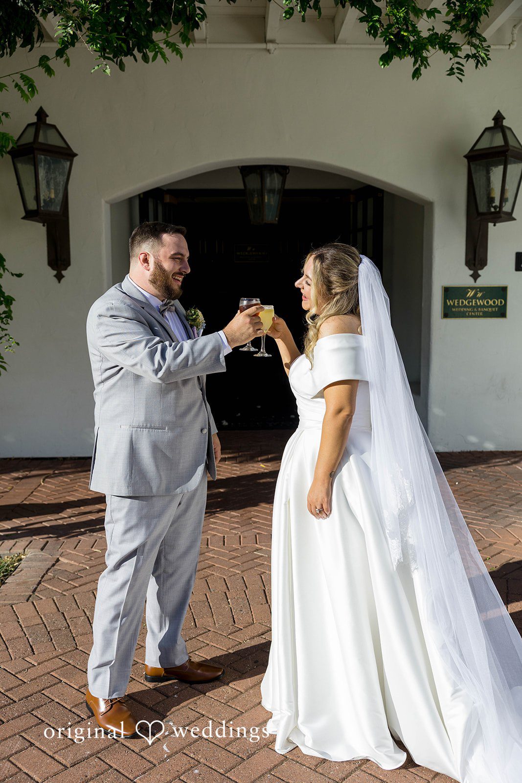 The couple makes a toast