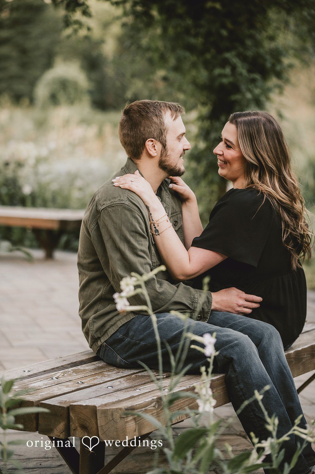 September 24, 2026 – Kaitlynn & Samuel – (ID-5685) Couple laughing on a wooden bench at Elizabeth Park
