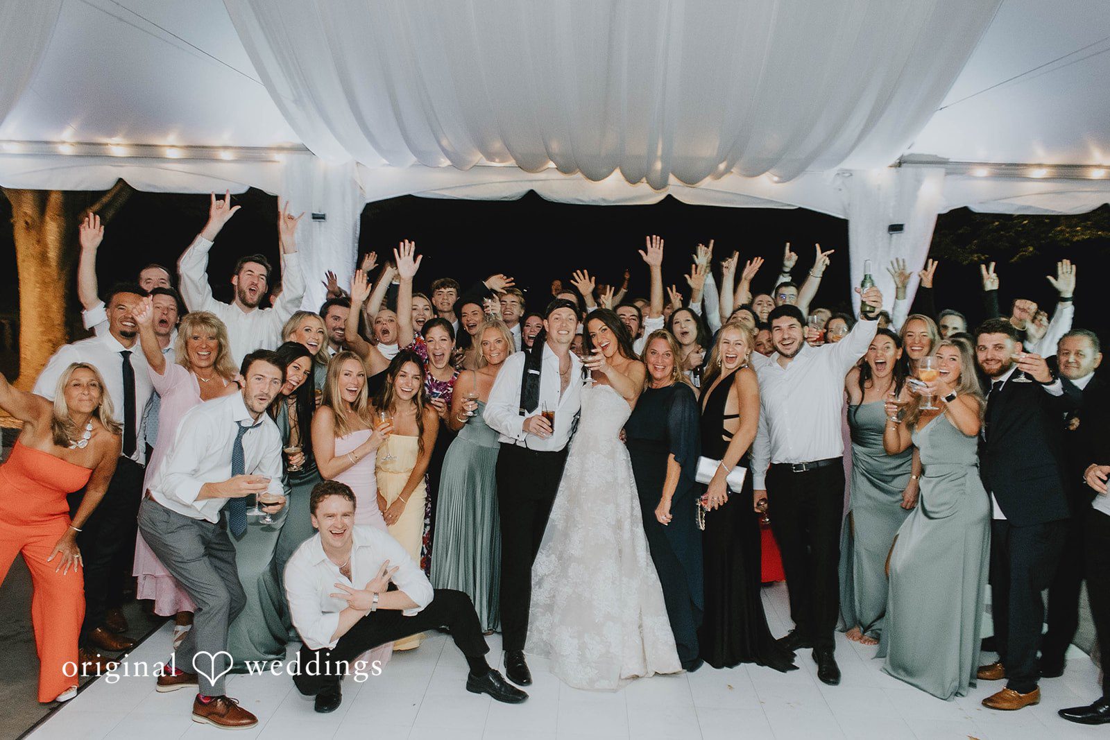 Alexa + Frank Guests celebrating on the dance floor, captured by Hartford wedding photographers from Original Weddings at Eolia Mansion