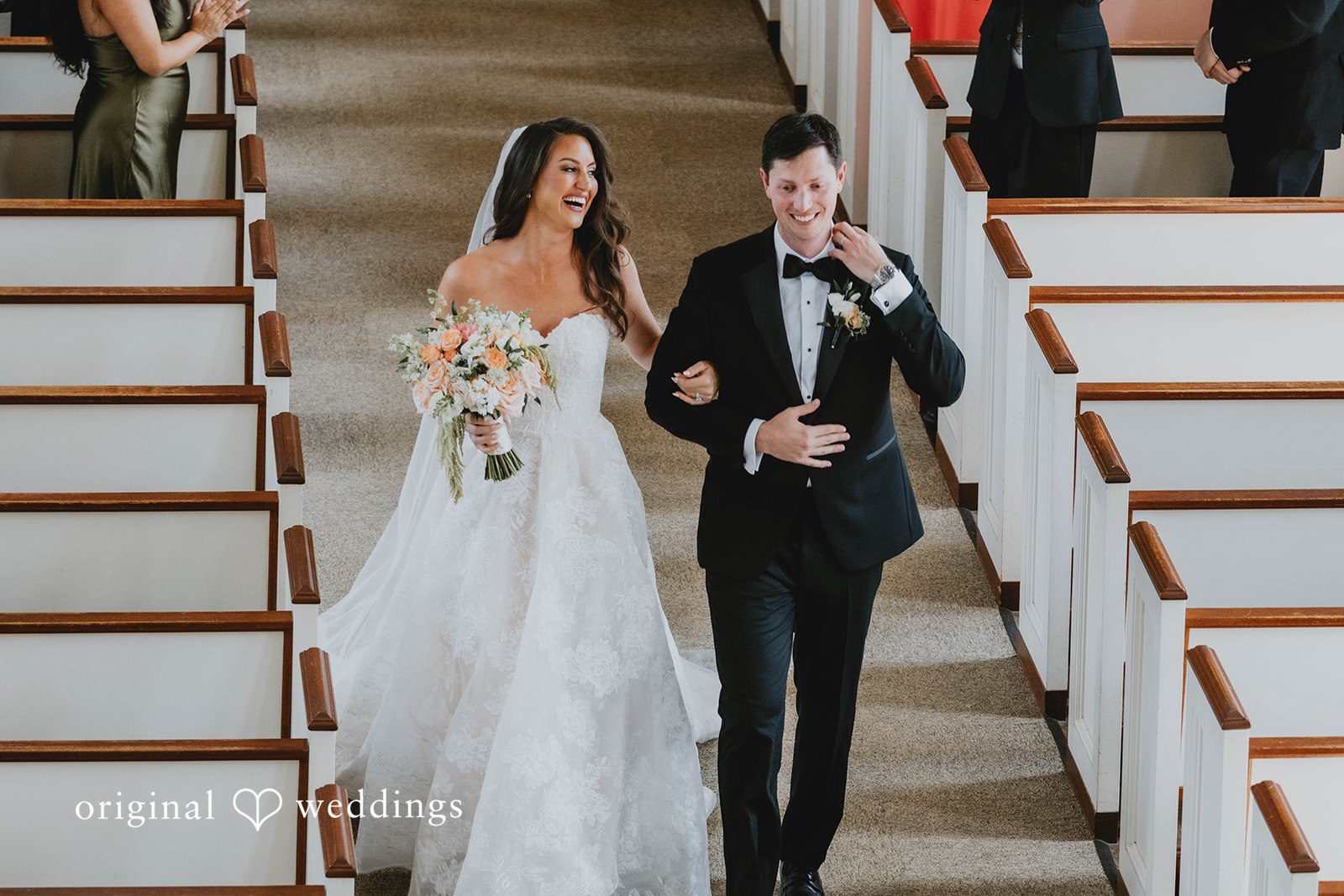 Alexa + Frank Bride walking down the aisle of the church