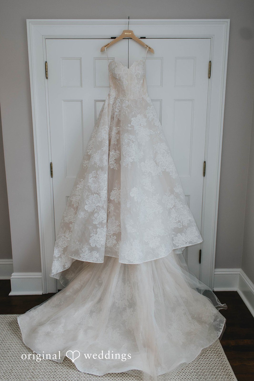 Alexa + Frank Bride's wedding gown hanging before getting ready