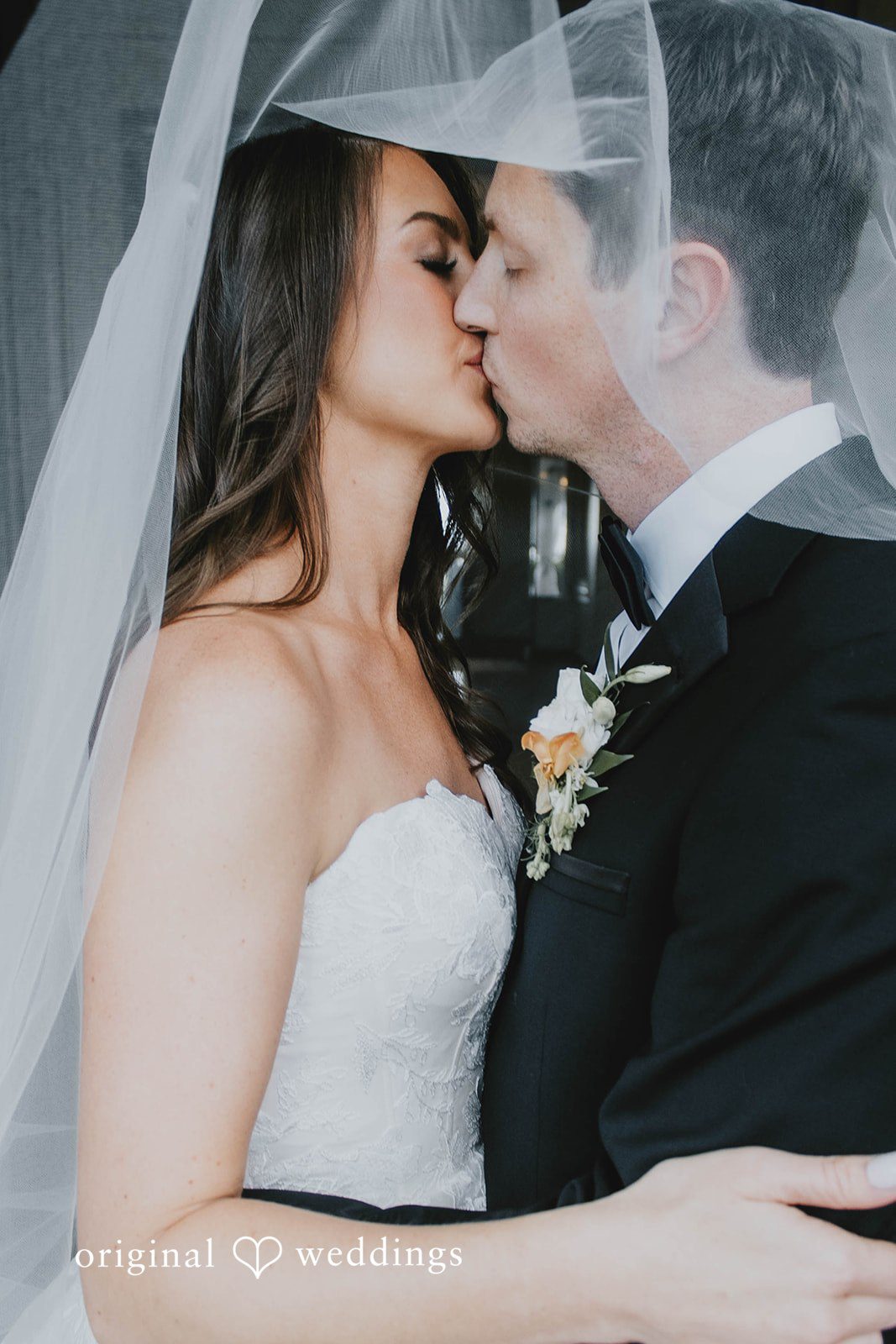 Alexa + Frank Bride and groom kissing under the veil
