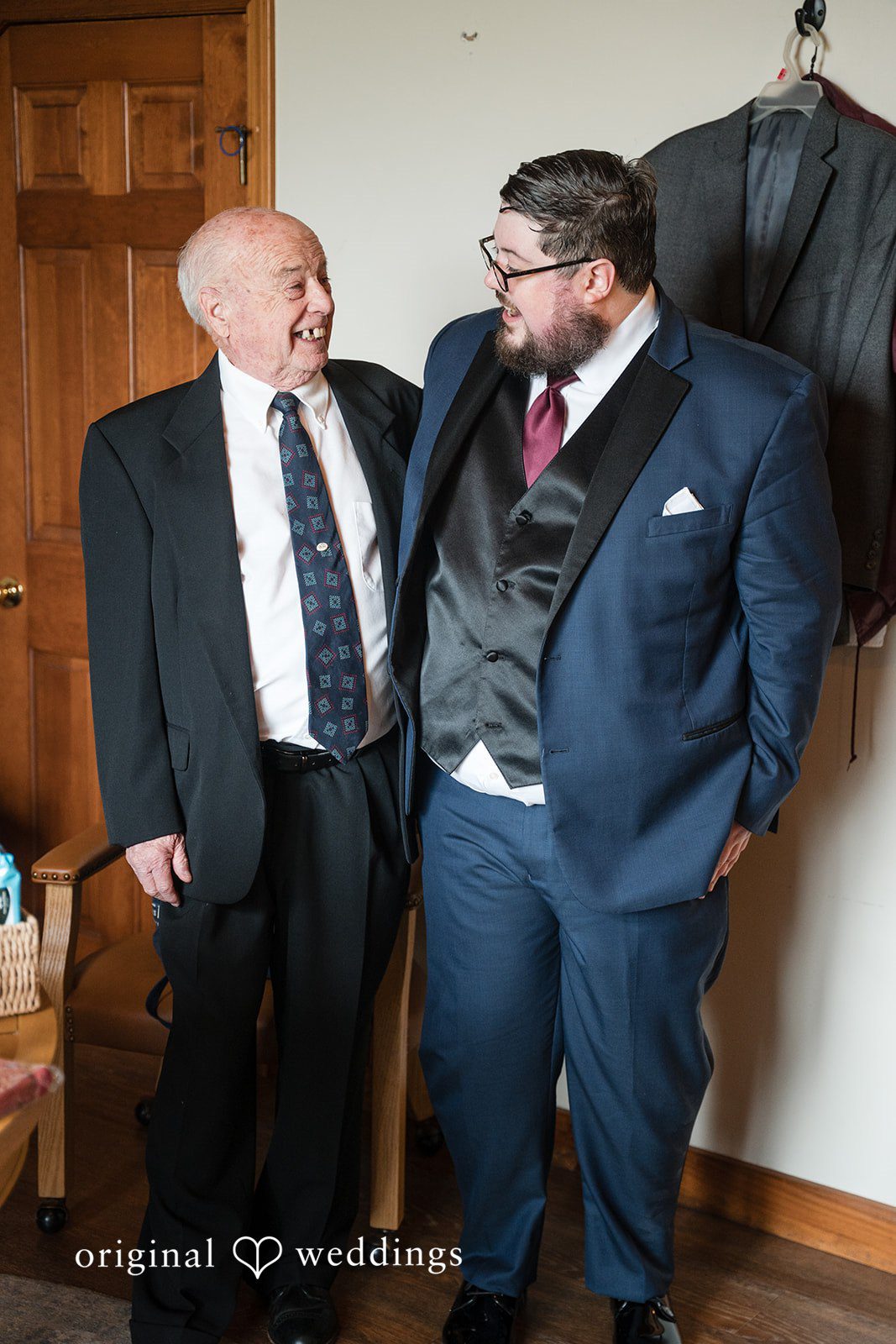 Andrew with a family member before the ceremony at Fern Hill Barn